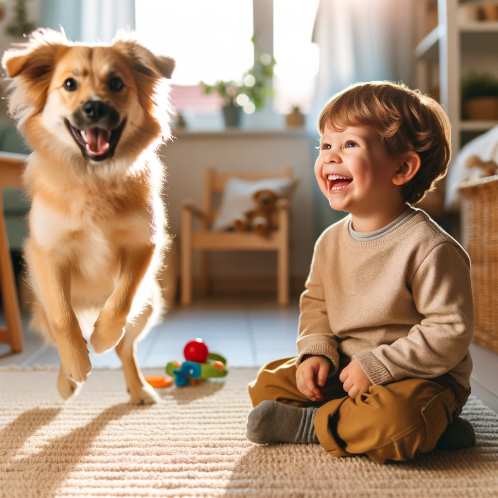 dziecko i bawiący się pies